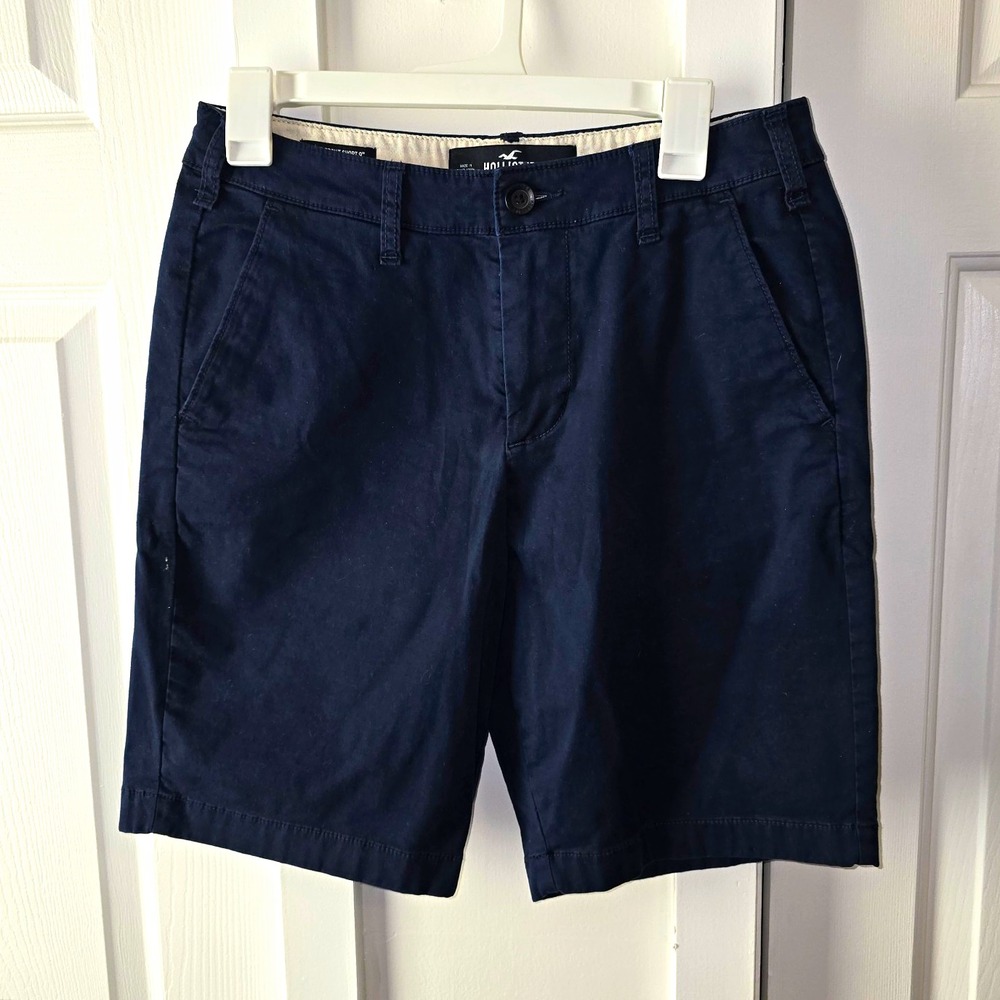 Hollister Men's Navy Chino Shorts Epic Flex Flat Front Stretch Pockets 9"